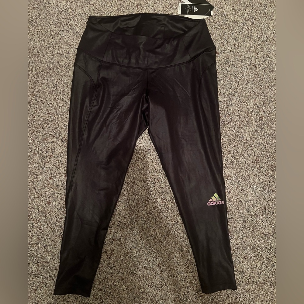 Adidas shiny/leather leggings